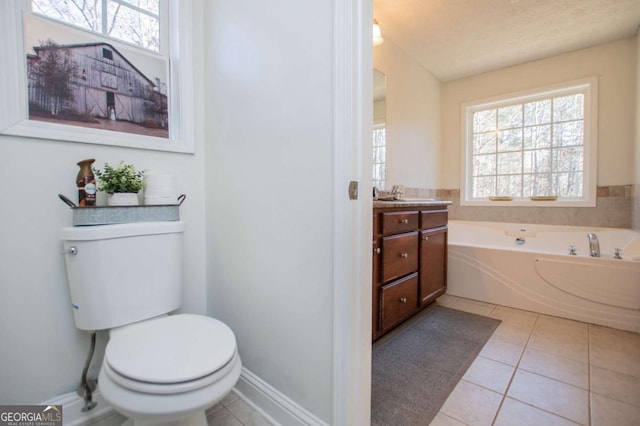 full bathroom with toilet, plenty of natural light, and tile patterned flooring