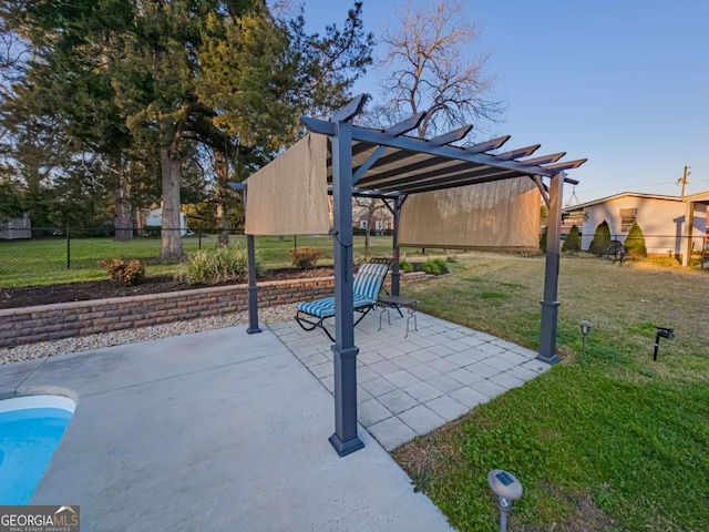 view of patio featuring fence and a pergola