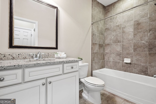 full bathroom with shower / bathing tub combination, vanity, toilet, and tile patterned floors