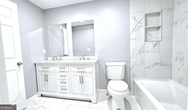 730 Keys Ferry Rd, Jackson, GA 30233 - bathroom featuring marble finish flooring, double vanity, and bathing tub / shower combination