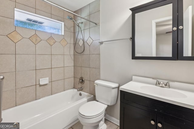 full bathroom featuring toilet, shower / bathing tub combination, and vanity