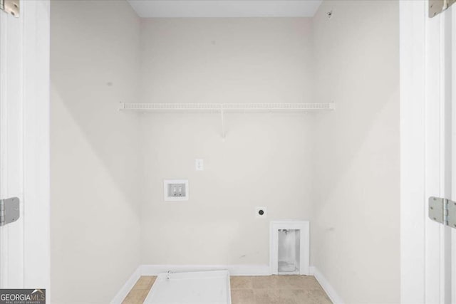 washroom with laundry area, hookup for a washing machine, electric dryer hookup, and baseboards