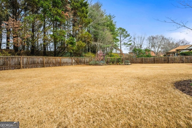 view of yard with a fenced backyard