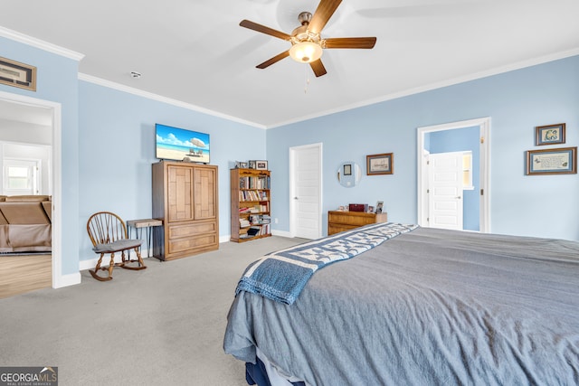 104 Eagle Heights Dr, Maysville, GA 30558 - bedroom featuring baseboards, crown molding, ceiling fan, and carpet