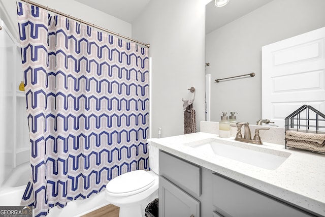 104 Eagle Heights Dr, Maysville, GA 30558 - bathroom with toilet, vanity, and shower / bath combo with shower curtain