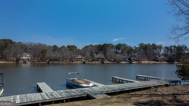 dock area with a water view