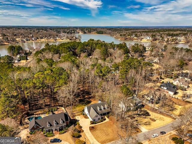 aerial view with a water view