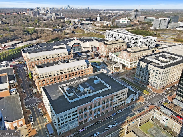 drone / aerial view with a city view