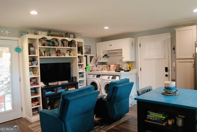 kitchen with fridge with ice dispenser, dark wood-style flooring, a sink, and recessed lighting