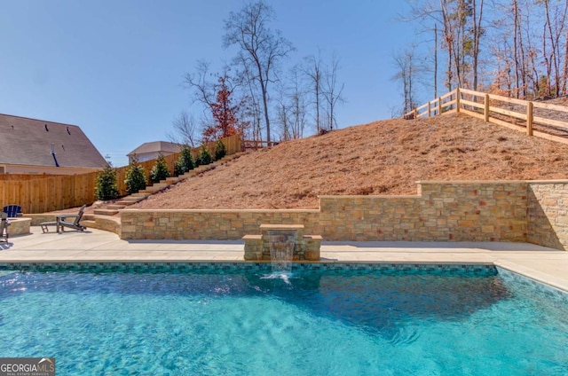 view of pool featuring a patio area, a fenced backyard, and a fenced in pool