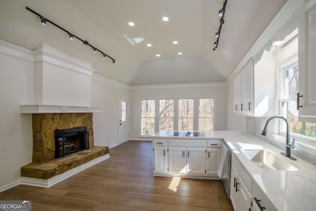 kitchen featuring a sink, a healthy amount of sunlight, and white cabinets