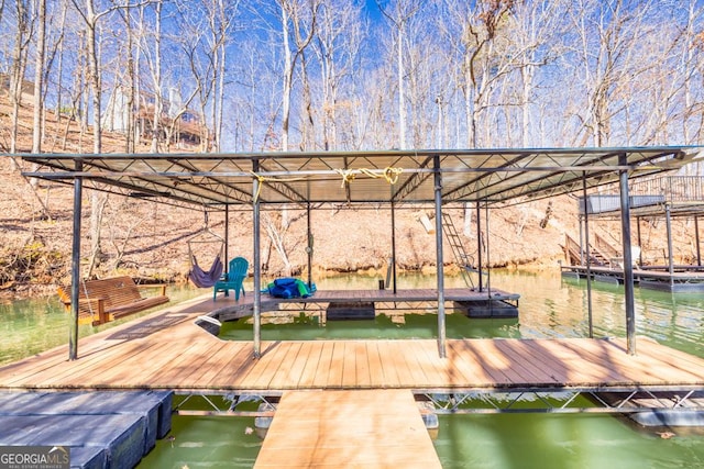 dock area with a water view