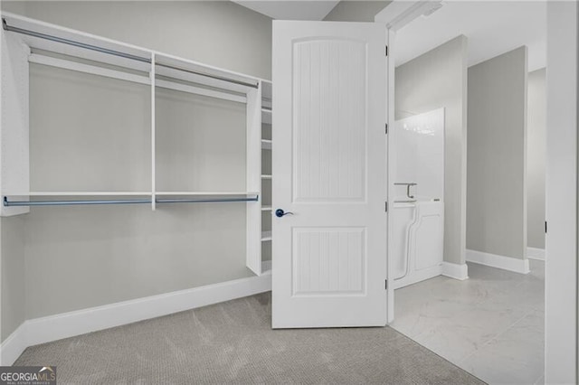 spacious closet featuring carpet flooring