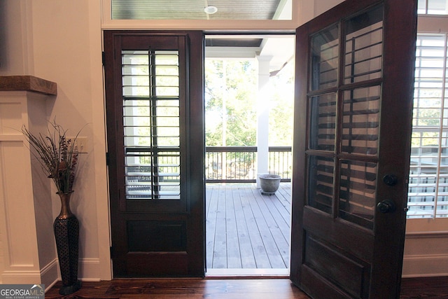 entryway with a wealth of natural light and wood finished floors