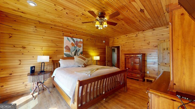 1650 Loving Rd, Morganton, GA 30560 - bedroom with light wood finished floors, wooden walls, and wood ceiling