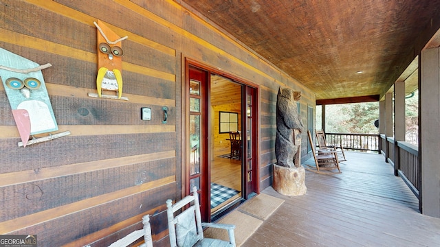 exterior space with wooden ceiling