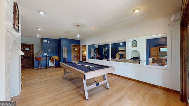 1650 Loving Rd, Morganton, GA 30560 - recreation room with billiards, a wall mounted AC, light wood-type flooring, baseboards, and recessed lighting