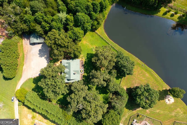 aerial view featuring a water view