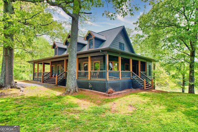 1650 Loving Rd, Morganton, GA 30560 - view of side of property featuring covered porch, a yard, and stairway