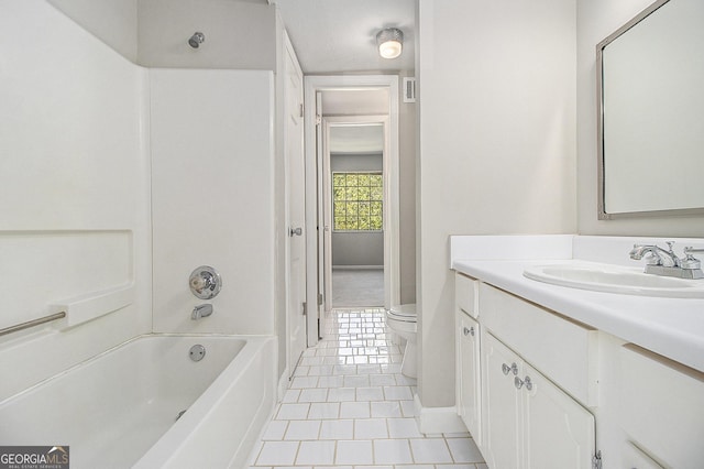 6437 Stone Way, Morrow, GA 30260 - bathroom with tile patterned floors, baseboards, vanity, toilet, and  shower combination
