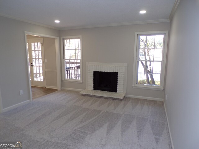 2401 Northlake Ct, Atlanta, GA 30345 - unfurnished living room featuring recessed lighting, baseboards, carpet, and ornamental molding