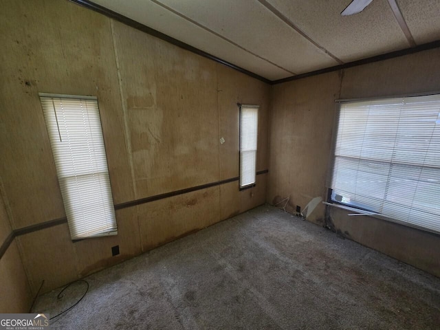 carpeted spare room featuring vaulted ceiling