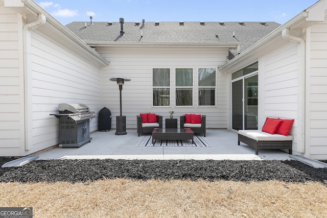 view of patio featuring an outdoor living space and a grill