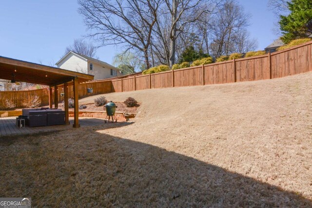 view of yard featuring a fenced backyard and a patio