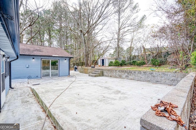 view of patio / terrace featuring an outdoor structure