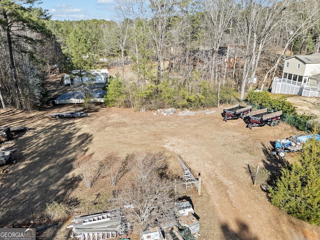 bird's eye view featuring a view of trees