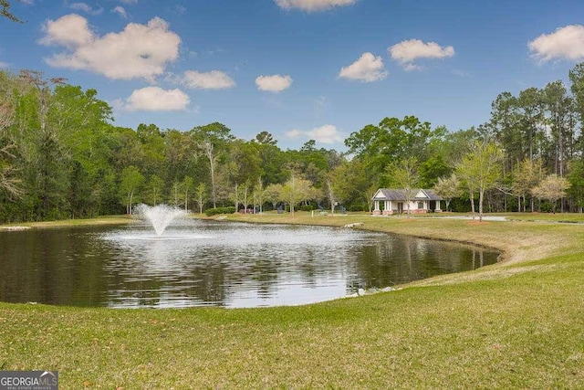 property view of water with a wooded view