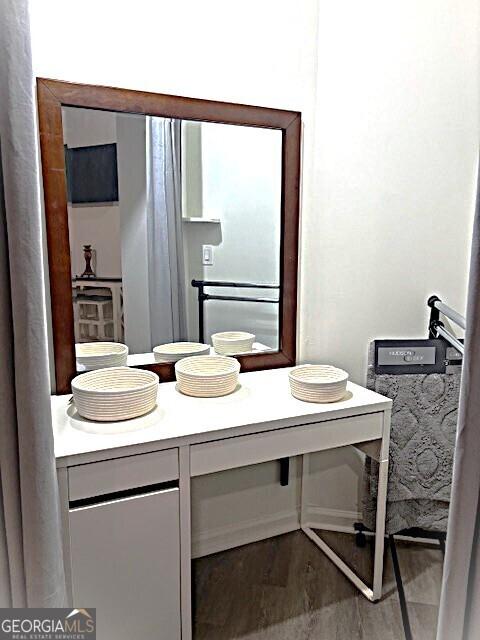 32 Peachtree St Unit 202, Atlanta, GA 30303 - bathroom with wood finished floors and vanity