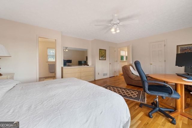 bedroom featuring ceiling fan and wood finished floors