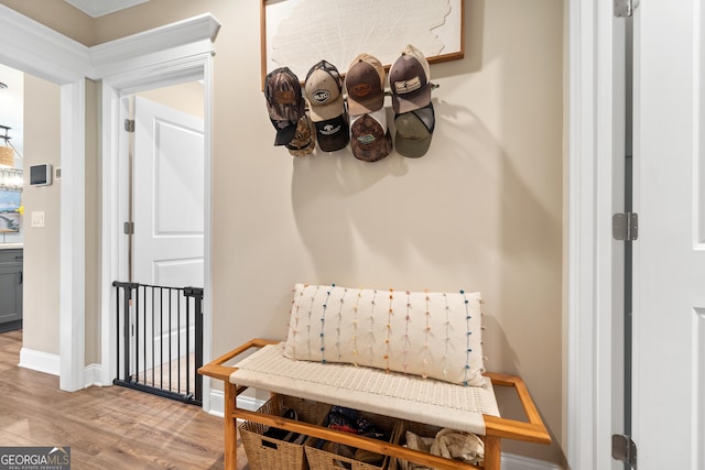 sitting room with light wood-type flooring and baseboards