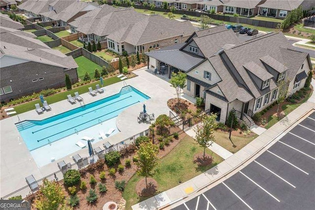 aerial view with a residential view