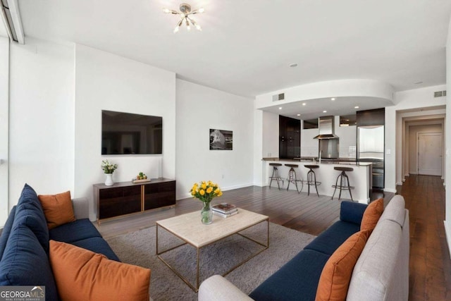 3325 Piedmont Rd NE Unit 1504, Atlanta, GA 30305 - living room with baseboards, visible vents, dark wood finished floors, and recessed lighting
