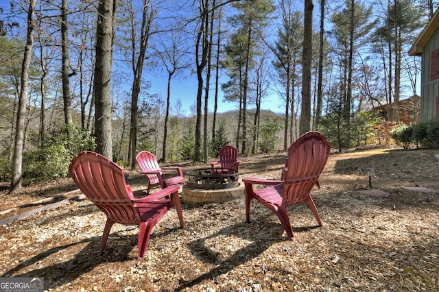 view of yard featuring a fire pit