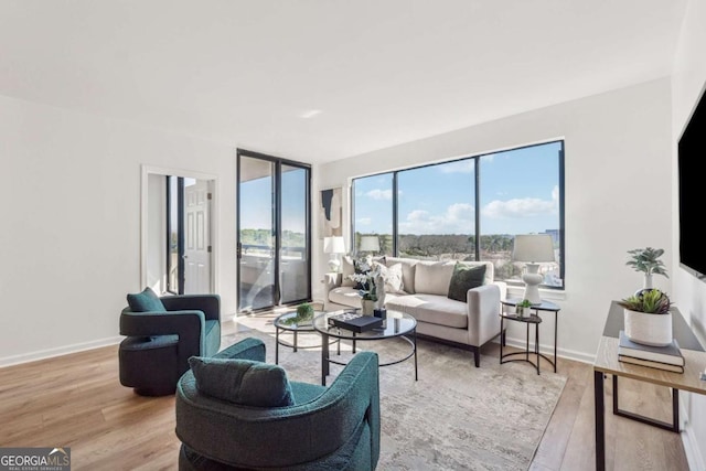 living room with wood finished floors and baseboards