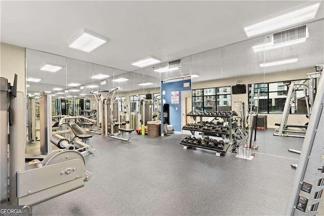 workout area featuring visible vents