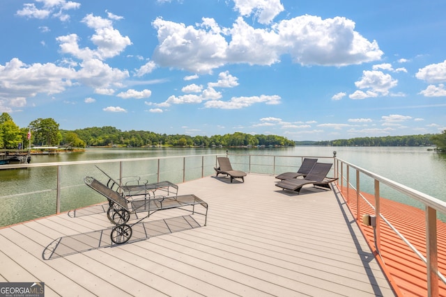 view of dock with a water view