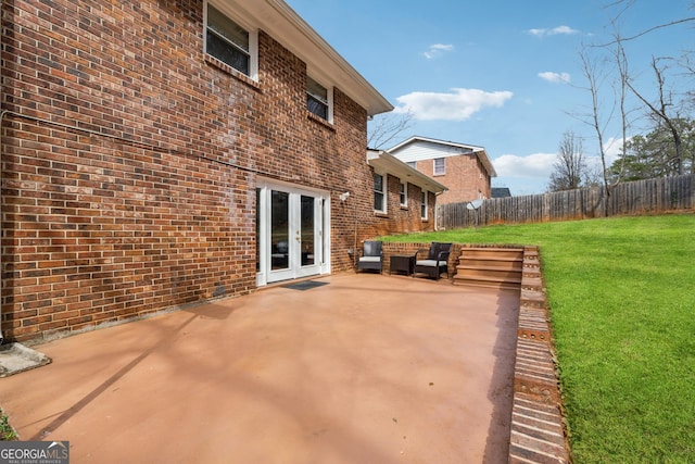 view of patio / terrace with french doors and fence private yard