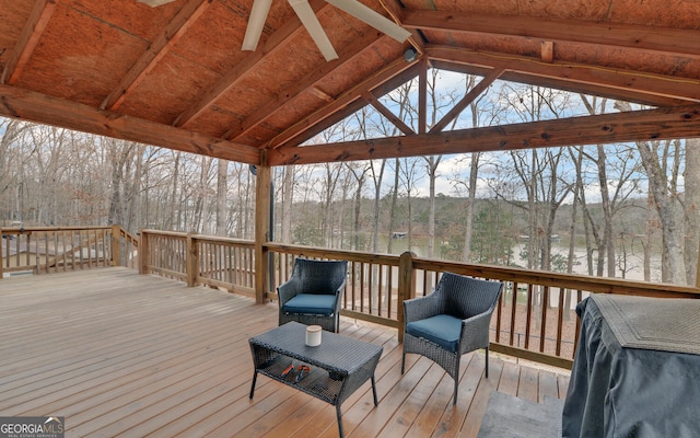 deck with a view of trees