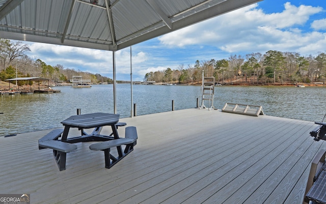 view of dock with a water view