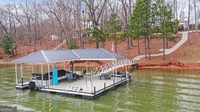 dock area featuring a water view