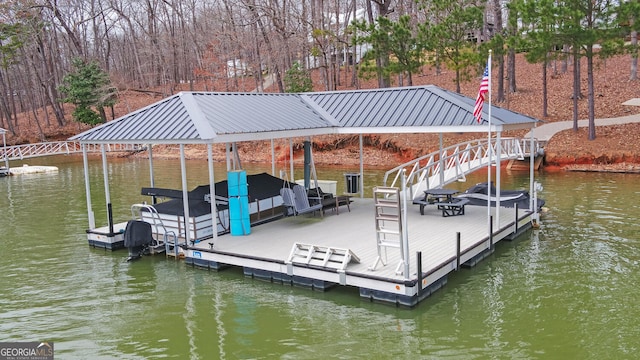 dock area featuring a water view