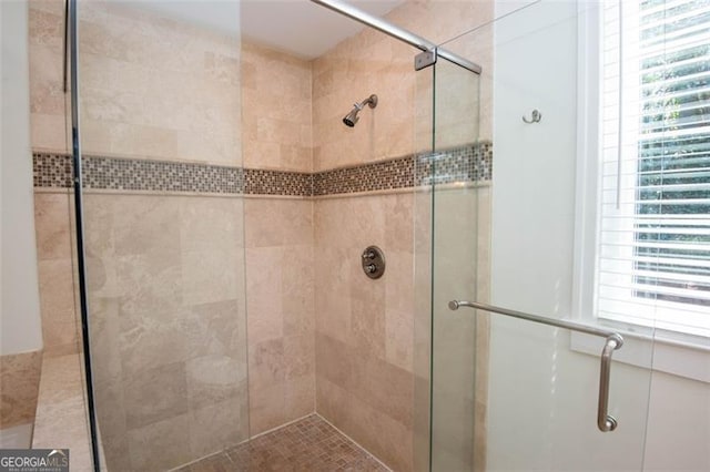 bathroom with a wealth of natural light and a shower stall