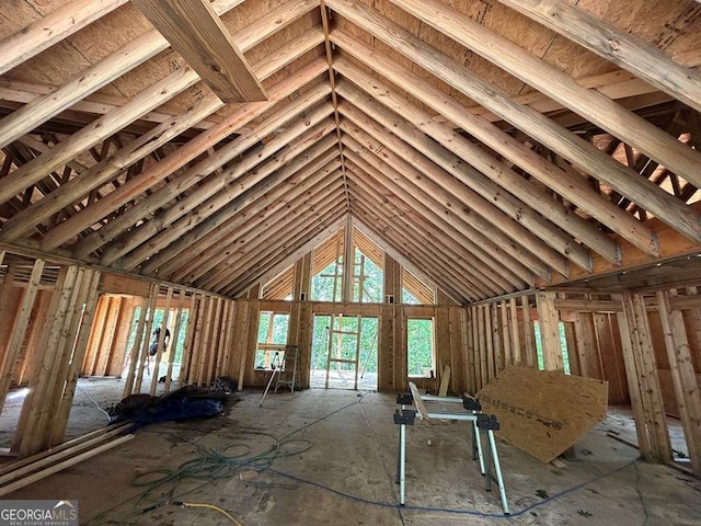 miscellaneous room featuring lofted ceiling