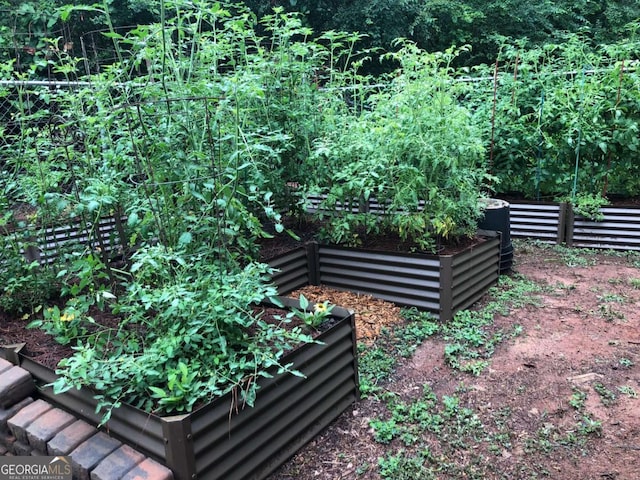 view of yard with a vegetable garden and fence