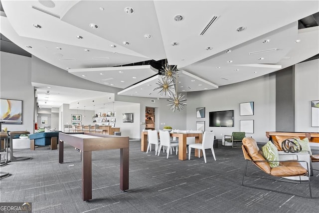 playroom featuring recessed lighting, visible vents, pool table, and carpet flooring