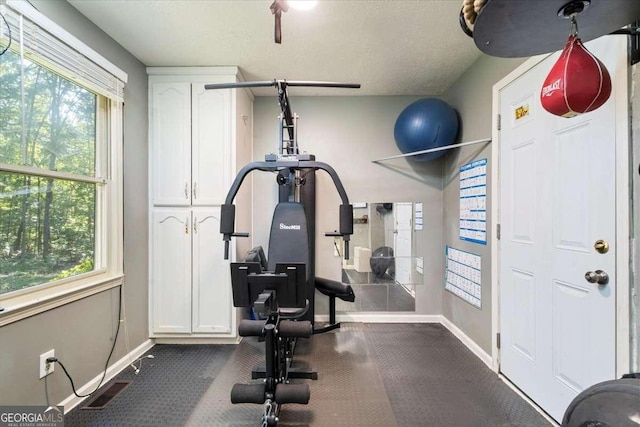 workout area with baseboards, visible vents, and a wealth of natural light